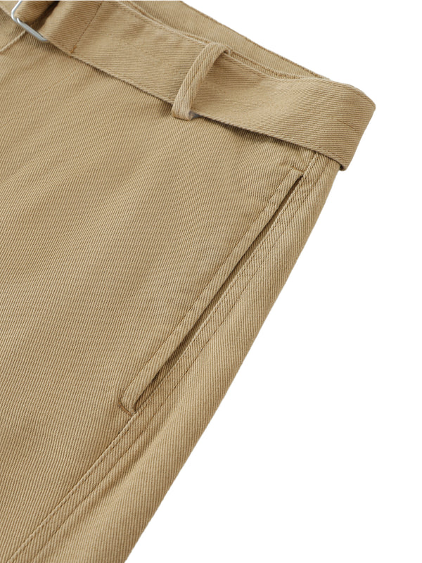 Fashion Solid Colour Women's Belted Barrel-leg Chino Pants Khaki
