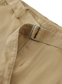 Fashion Solid Colour Women's Belted Barrel-leg Chino Pants Khaki