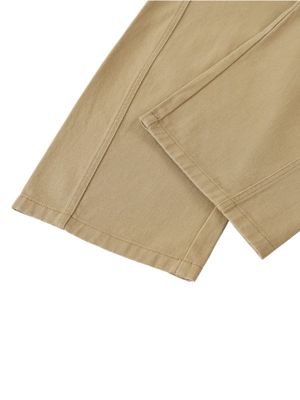 Fashion Solid Colour Women's Belted Barrel-leg Chino Pants Khaki