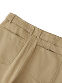 Fashion Solid Colour Women's Belted Barrel-leg Chino Pants Khaki