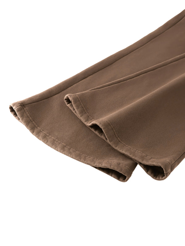 Vintage Washed Flared Fleece Pants Coffee