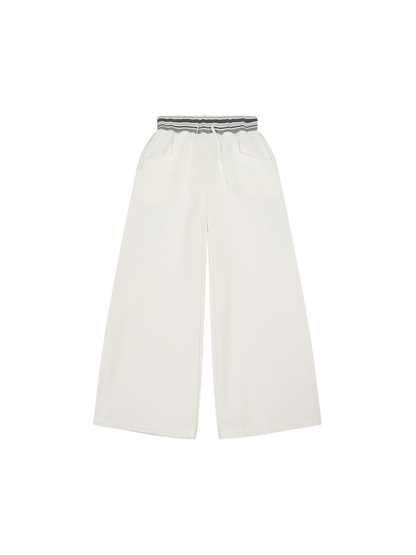 Striped Waist Wide Leg Pants Off White