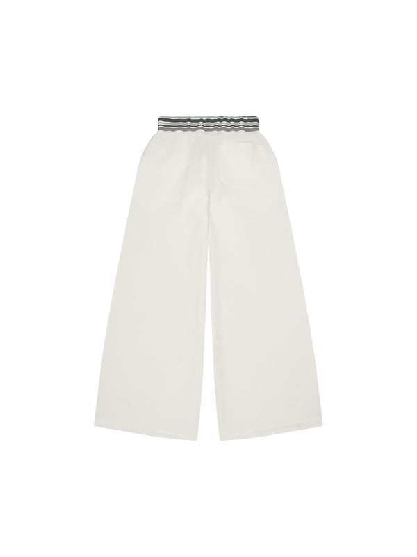 Striped Waist Wide Leg Pants Off White