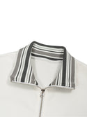 Striped Rib Collar Zip Jacket Off White