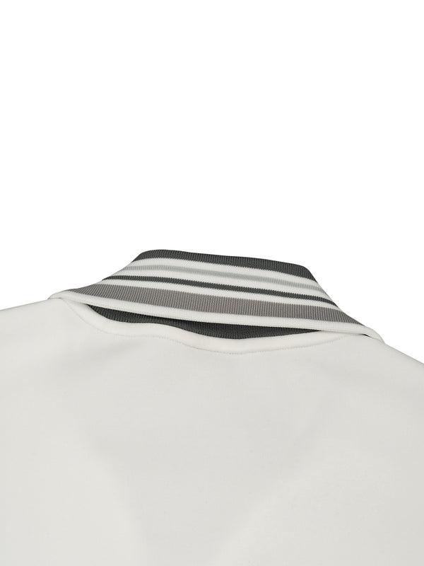 Striped Rib Collar Zip Jacket Off White