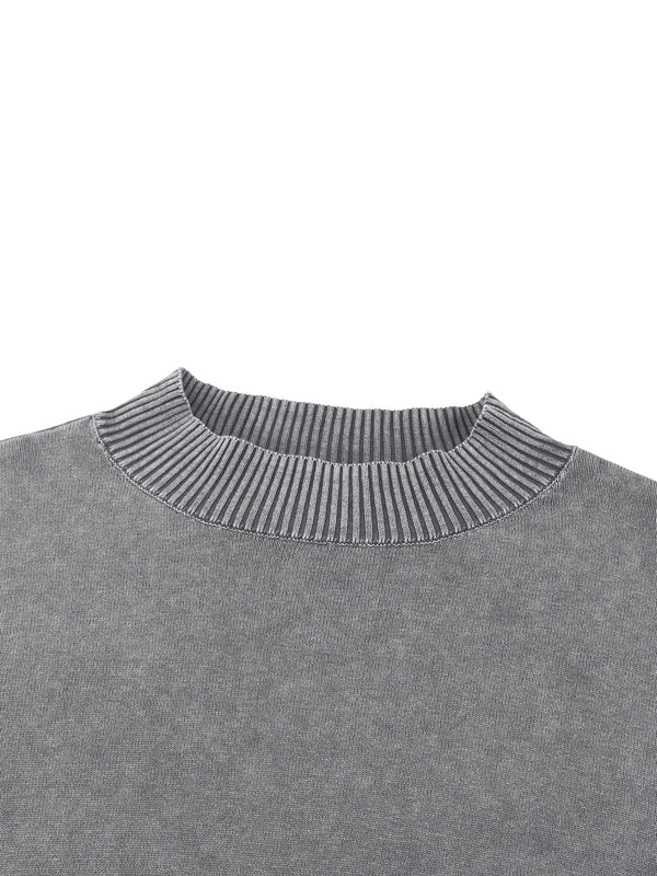 Mineral Wash Women's Balloon Sleeve Cropped Sweater Grey