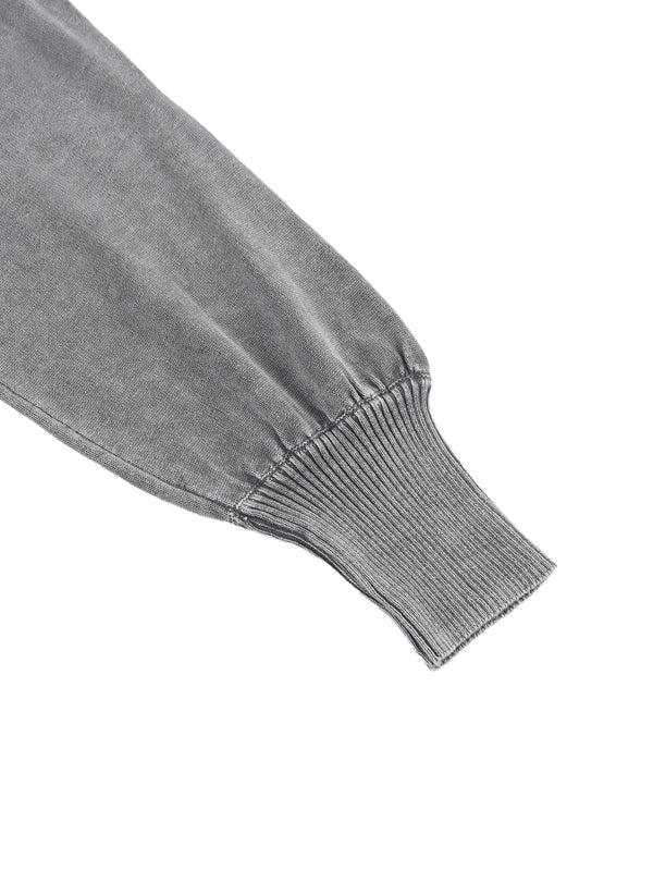 Mineral Wash Women's Balloon Sleeve Cropped Sweater Grey