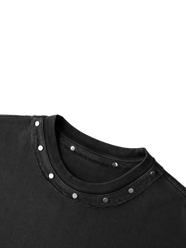 Punk Rock Band Men's Washed Boxy Studded T-shirt Black