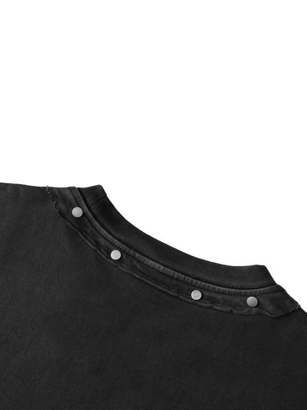 Punk Rock Band Men's Washed Boxy Studded T-shirt Black