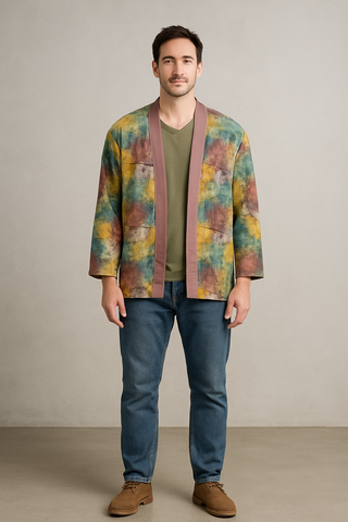 INKY SPLAT MEN'S SHORT COAT WITH BRACELET SLEEVE DELICATE PURPLE ROSE