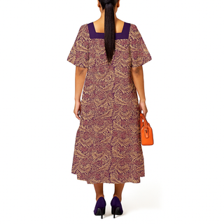 INTRICATE LEAVES WOMEN'S ELEGANT LONG DRESS ROYAL PURPLE