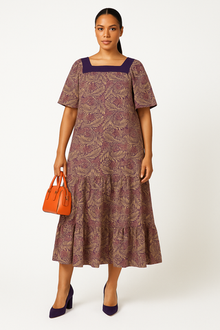 INTRICATE LEAVES WOMEN'S ELEGANT LONG DRESS ROYAL PURPLE