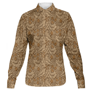 LIMITED EDITION INTRICATE LEAVES WOMEN'S BUTTON DOWN SHIRT CINNAMON HAZE