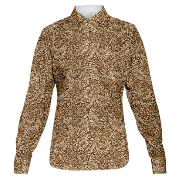 LIMITED EDITION INTRICATE LEAVES WOMEN'S BUTTON DOWN SHIRT CINNAMON HAZE