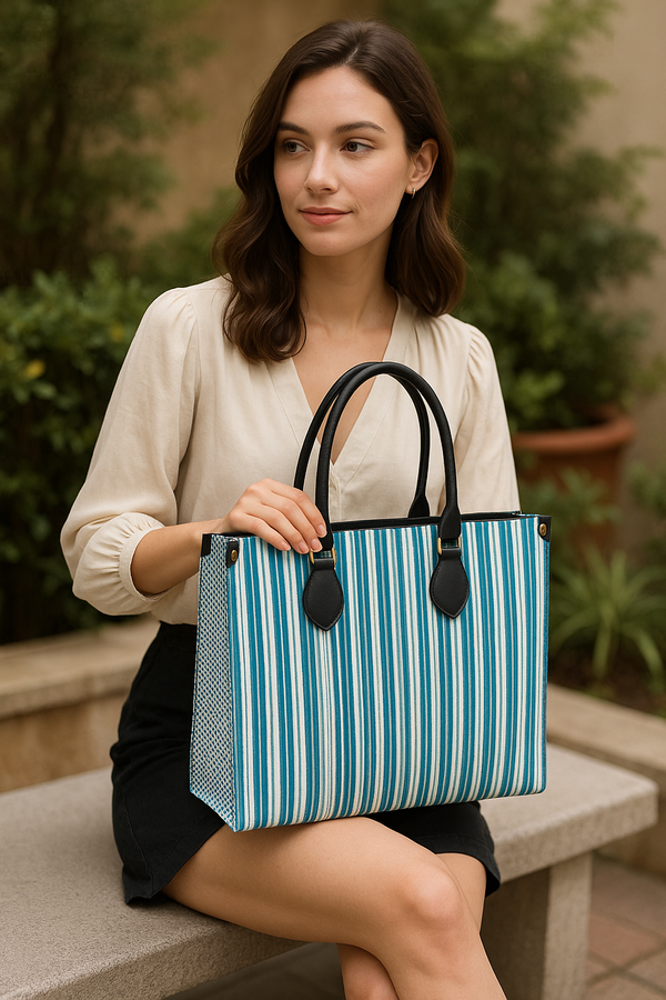 Decorative Stripes Leather Shopper Bag Multi