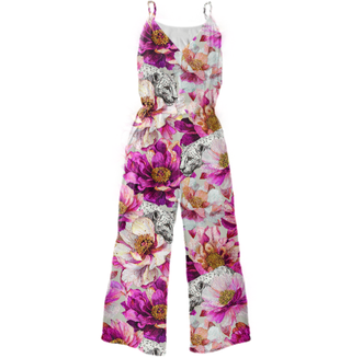 Leopards & Peonies Tie Waist Jumpsuit Symphony Grey