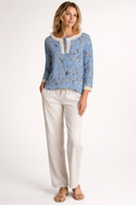 Cheetahs & Leopards Women 's Long Sleeve Casual Top With Tie Collar Wedgewood Blue