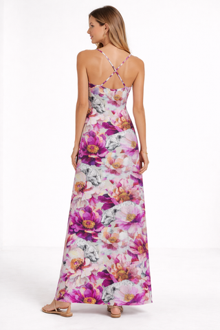 Leopards & Peonies Poly Twill Maxi Dress Symphony Grey