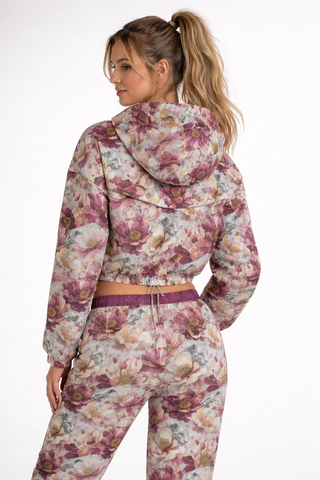 Leopards & Peonies Women's Cropped Windbreaker Symphony Grey