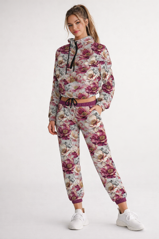 Leopards & Peonies Women's Cropped Windbreaker Symphony Grey