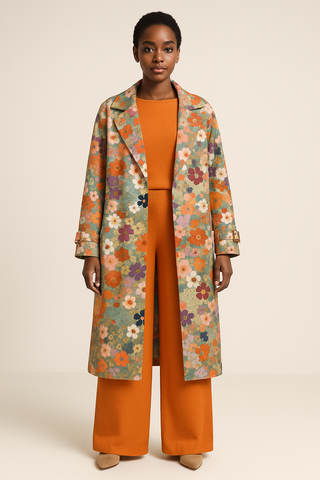 Meadow Flower Neoprene Trench Coat Multi