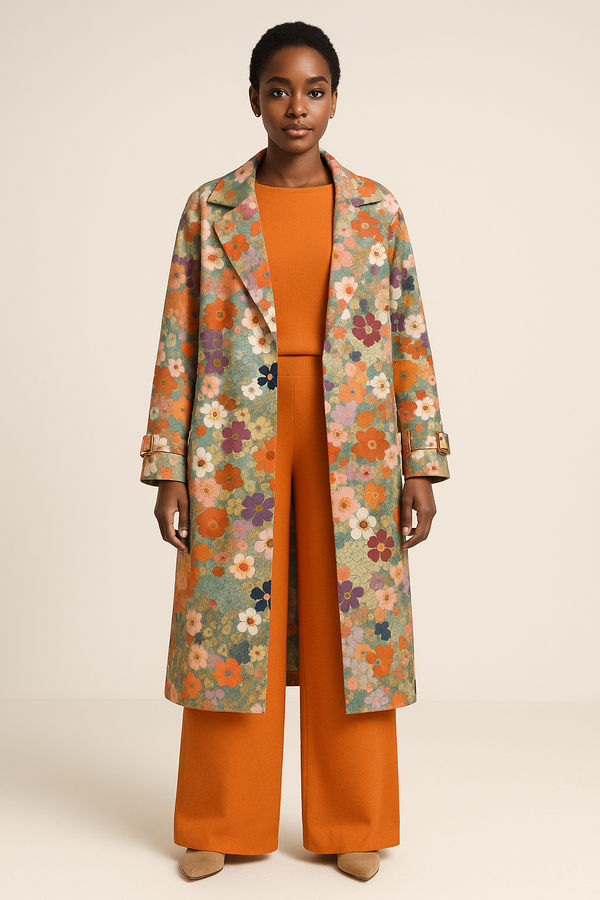 Meadow Flower Neoprene Trench Coat Multi