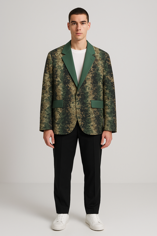 MILITARY CAMOUFLAGE MEN'S CASUAL FLAT LAPEL COLLAR BLAZER ARMY GREEN