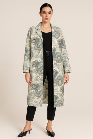 PASTEL DRAGONS WOMEN'S COTTON TRENCH COAT MULTI