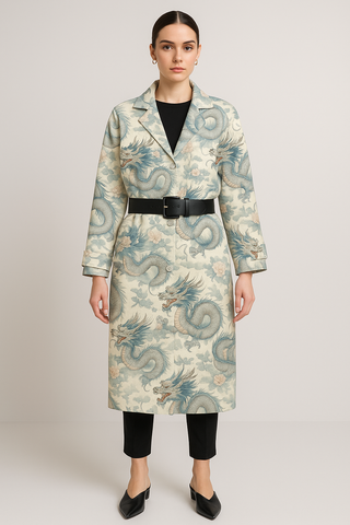 PASTEL DRAGONS WOMEN'S COTTON TRENCH COAT MULTI