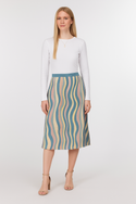 PASTEL ZEBRA PATTERN WOMEN'S A-LINE MIDI SKIRT PALE STONE BLUE