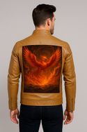 PHOENIX RAISING MEN'S FLEECE DECORATIVE ZIPPER LEATHER JACKET COFFEE