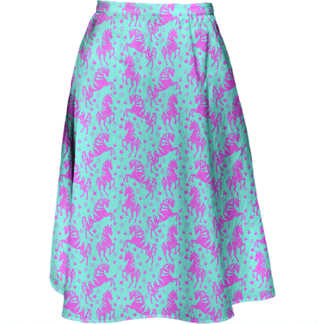 Pink & Blue Horses Midi Skirt Multi