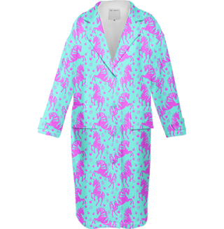 Pink & Blue Horses Neoprene Trench Coat Multi