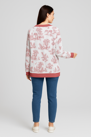 UNICORN IN PINK WOMEN'S V-NECK IMITATION KNITTED SWEATER WITH LONG SLEEVES TULIP PINK