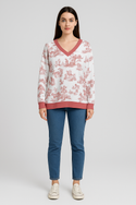 UNICORN IN PINK WOMEN'S V-NECK IMITATION KNITTED SWEATER WITH LONG SLEEVES TULIP PINK