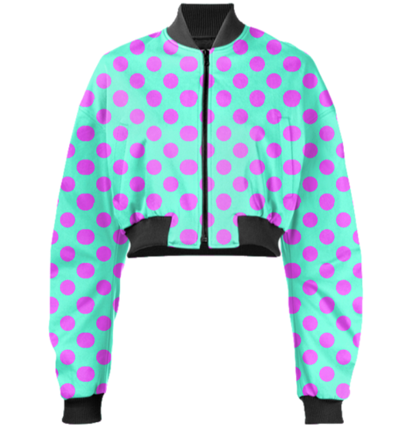Pink Polka Dot Cropped Bomber Jacket Summer Turquoise