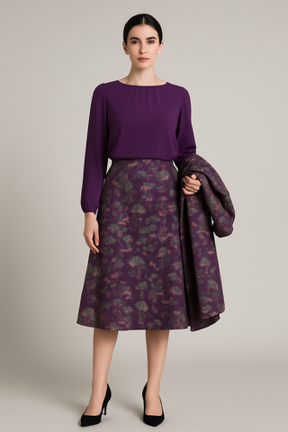 PURPLE & GREEN GINGKO NEOPRENE FULL SKIRT MULTI