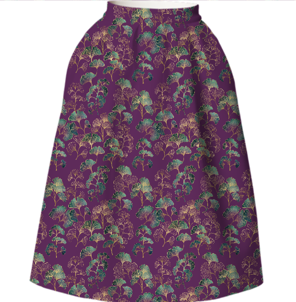 PURPLE & GREEN GINGKO NEOPRENE FULL SKIRT MULTI