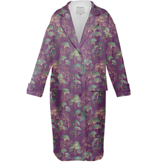 PURPLE & GREEN GINKGO NEOPRENE TRENCH COAT MULTI