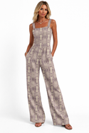 Purple Snake Print Women's Wide-Leg Jumpsuit Light Heather