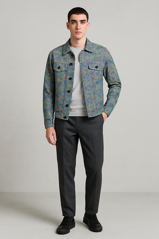RANDOM GEO PATTERN MEN'S TWILL JACKET FEATHER GREY