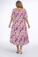 Leopards & Peonies Puff Sleeves Square A-line Dress Symphony Grey