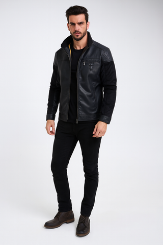 SKULL FACE MEN'S FLEECE DECORATIVE ZIPPER LEATHER JACKET BLACK