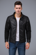 SKULL FACE MEN'S FLEECE DECORATIVE ZIPPER LEATHER JACKET BLACK