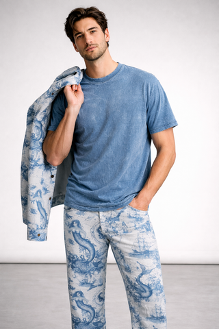 Heavyweight Men's Snow Washed T-shirt Blue