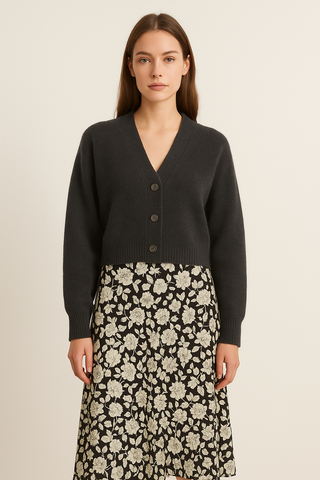Solid Colour Cashmere Women's Cropped Drop Shoulder Cardigan Grouse Moor