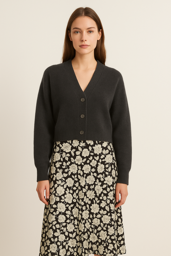 Solid Colour Cashmere Women's Cropped Drop Shoulder Cardigan Grouse Moor