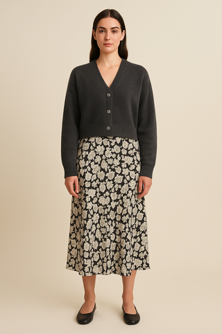 Solid Colour Cashmere Women's Cropped Drop Shoulder Cardigan Grouse Moor