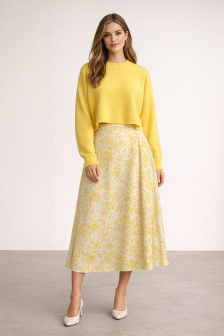 Solid Colour Women's Crew Neck Pullover Lemon Drop