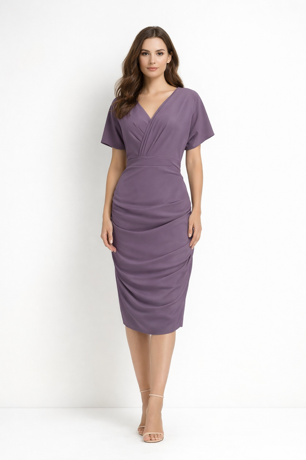 Solid Colour Women's V-neck Pleated Dress Clover